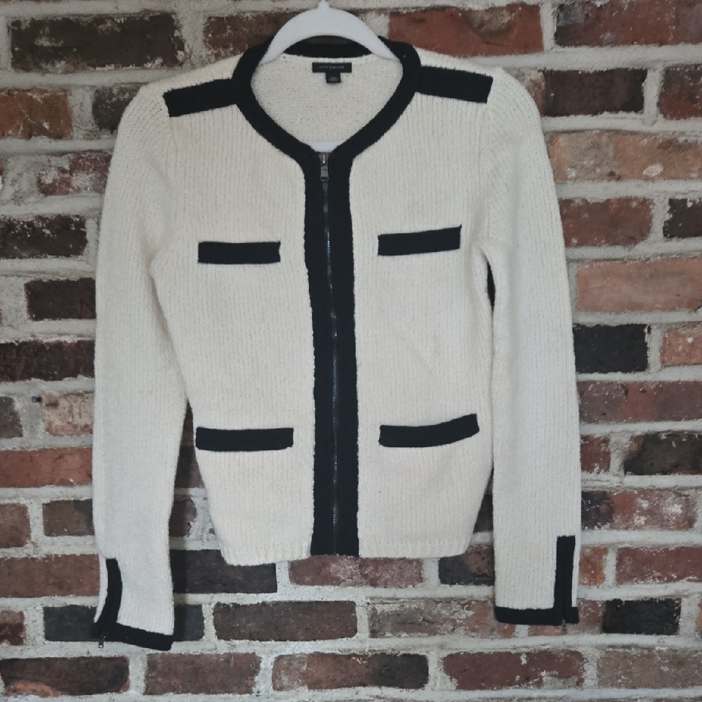 Ann Taylor Cream and Black Cardigan Sweater